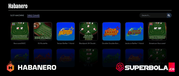 Daftar permainan table games Habanero SuperBola