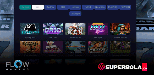Tampilan lobby slot Flow Gaming SuperBola